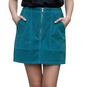 Wild Fable Teal Corduroy Mini Skirt Size 4 Zipper Closure 2 Front Pockets